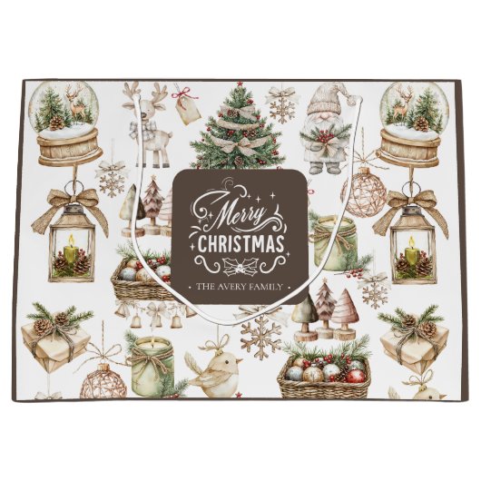 Gepersonaliseerde Charmante Winter Scene Groot Cadeauzakje (Voorkant)