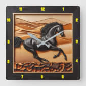 Gepersonaliseerde Charred Wood Arabische luxe Vierkante Klok (Voorkant)