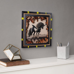 Gepersonaliseerde Charred Wood Gypsy Vanner uurwer Vierkante Klok