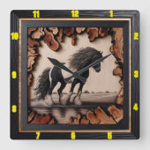 Gepersonaliseerde Charred Wood Gypsy Vanner uurwer Vierkante Klok (Voorkant)