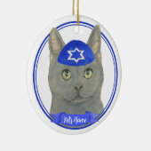 Gepersonaliseerde Chartreux Kat Yarmulke Blauw Wit Keramisch Ornament (Rechts)