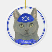 Gepersonaliseerde Chartreux Kat Yarmulke Blauw Wit Keramisch Ornament (Achterkant)