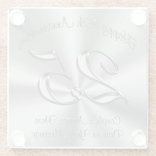 Gepersonaliseerde Cheap 25th Wedding Anigelet Gift Glazen Onderzetter (Achterkant)