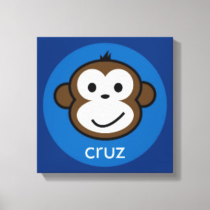 Gepersonaliseerde Cheeky-aap [blauw+marine] Canvas Afdruk