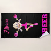 Gepersonaliseerde Cheer Beach handdoek in roze en (Voorkant)