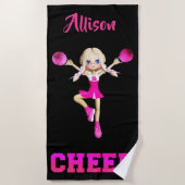 Gepersonaliseerde Cheer Beach handdoek in roze en (Voorkant)