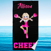 Gepersonaliseerde Cheer Beach handdoek in roze en 