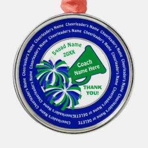 Gepersonaliseerde Cheer Coach Gifts, blauw, groen, Metalen Ornament
