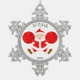 Gepersonaliseerde cheerleader tin sneeuwvlok ornament