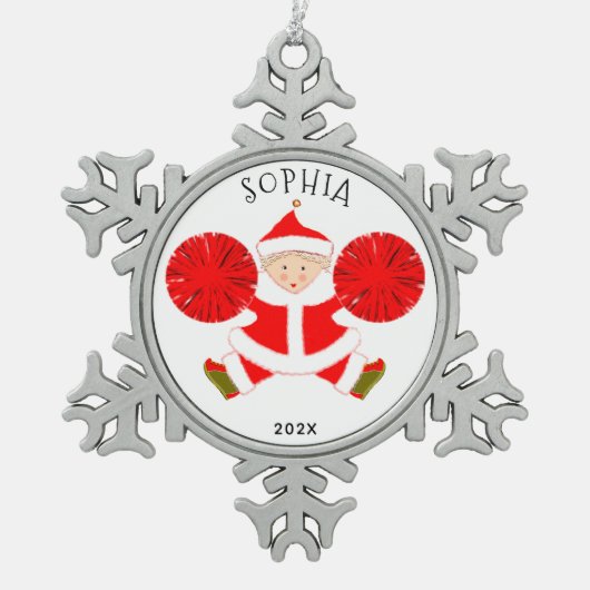 Gepersonaliseerde cheerleader tin sneeuwvlok ornament (Voorkant)