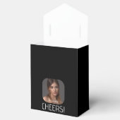 Gepersonaliseerde Cheers Fotonaam Script Zwart Bedankdoosjes (Geopend)