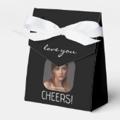 Gepersonaliseerde Cheers Fotonaam Script Zwart Bedankdoosjes (Voorkant Zijde)