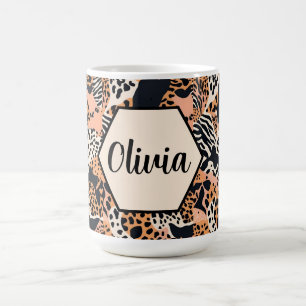 Gepersonaliseerde Cheetah en Zebra Print Koffiemok