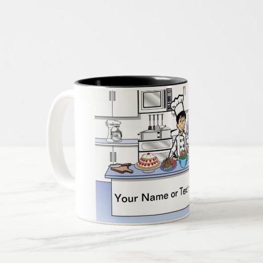 Gepersonaliseerde Chef, Cook - Mannelijke Cartoon Tweekleurige Koffiemok (Voorkant links)