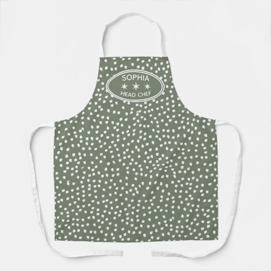 Gepersonaliseerde chef-kok Modern Boho groen Polka Schort (Voorkant)