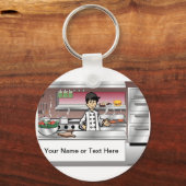 Gepersonaliseerde Chef, met pet - Mannelijke Carto Sleutelhanger (Voorkant)