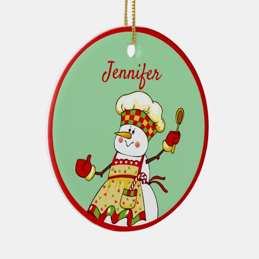 Gepersonaliseerde Chef Snowman Kerstmis Keramisch Ornament (Rechts)