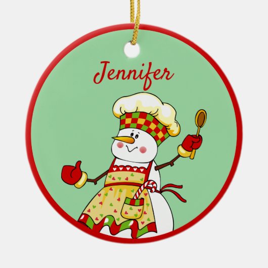 Gepersonaliseerde Chef Snowman Kerstmis Keramisch Ornament (Voorkant)