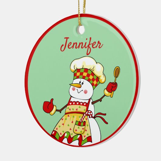 Gepersonaliseerde Chef Snowman Kerstmis Keramisch Ornament (Links)