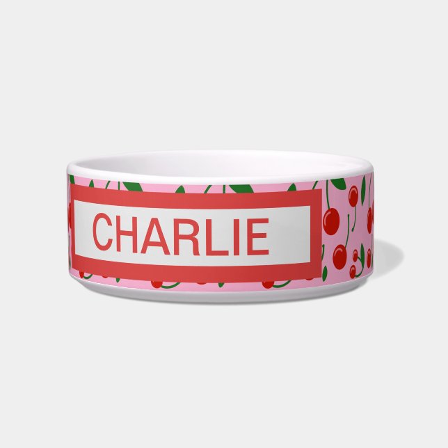 gepersonaliseerde Cherries Dog Bowl Voerbakje (Voorkant)