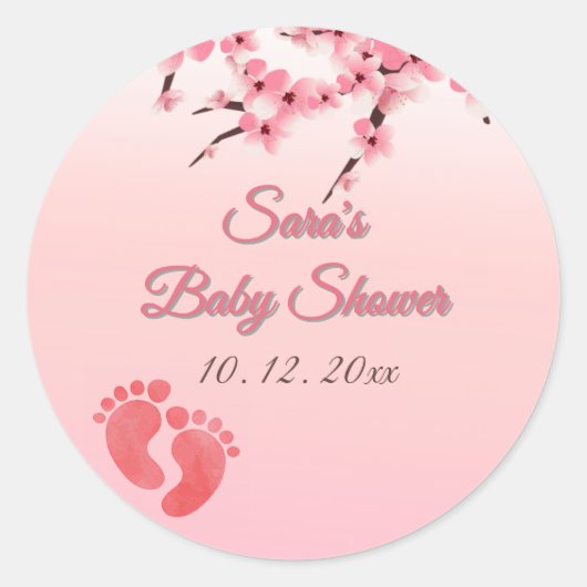 Gepersonaliseerde Cherry Blossom Baby shower Ronde Sticker (Voorkant)