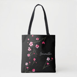 Gepersonaliseerde Cherry Blossom Black Tote Bag