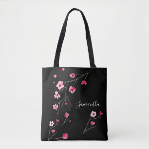 Gepersonaliseerde Cherry Blossom Black Tote Bag