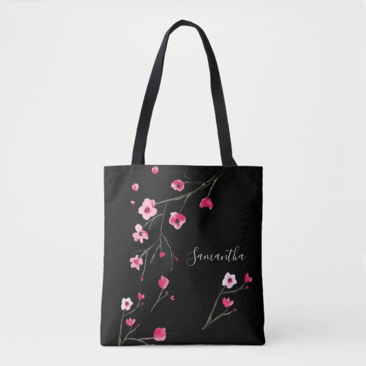Gepersonaliseerde Cherry Blossom Black Tote Bag (Voorkant)
