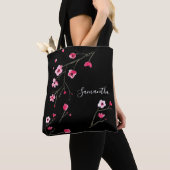 Gepersonaliseerde Cherry Blossom Black Tote Bag (Dichtbij)