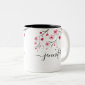 Gepersonaliseerde Cherry Blossom Bruids Party brui Tweekleurige Koffiemok (Voorkant rechts)