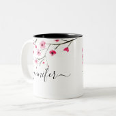 Gepersonaliseerde Cherry Blossom Bruids Party brui Tweekleurige Koffiemok (Voorkant links)