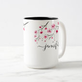 Gepersonaliseerde Cherry Blossom Bruids Party brui Tweekleurige Koffiemok (Voorkant rechts)