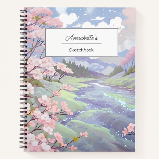 Gepersonaliseerde Cherry Blossom Pastel Waterverf Notitieboek (Voorkant)