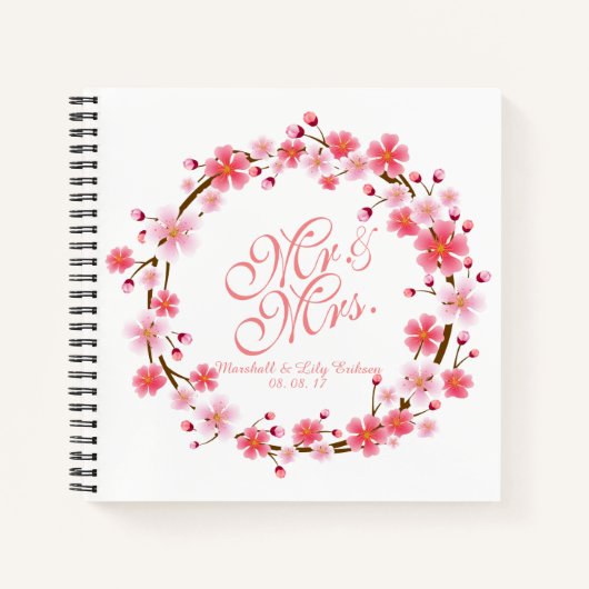 Gepersonaliseerde Cherry Blossom Wreath | Guestboo Notitieboek (Voorkant)