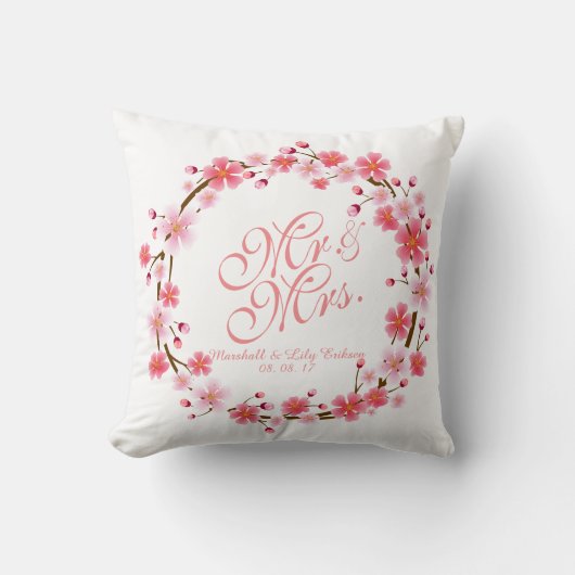 Gepersonaliseerde Cherry Blossom Wreath Wedding Pi Kussen (Voorkant)
