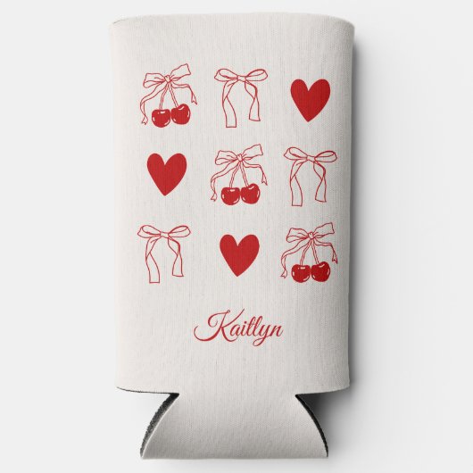 Gepersonaliseerde Cherry Bow Bachelorette Party Cu Seltzer Blikjeskoeler (Voorkant)