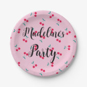 Gepersonaliseerde Cherry Cherries Pattern Pink Par Papieren Bordje (Voorkant)