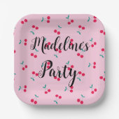 Gepersonaliseerde Cherry Cherries Pattern Pink Par Papieren Bordje (Voorkant)