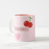 Gepersonaliseerde Cherry, Daisy & Pink Heart Patte Tweekleurige Koffiemok (Voorkant links)