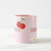 Gepersonaliseerde Cherry, Daisy & Pink Heart Patte Tweekleurige Koffiemok (Center)