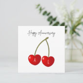 Gepersonaliseerde Cherry Hearts Jubileum Kaart (Staand voorkant)