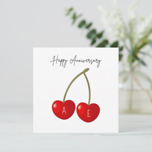 Gepersonaliseerde Cherry Hearts Jubileum Kaart (Staand voorkant)