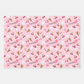 Gepersonaliseerde Cherry Ice Cream Cones Roze Past Inpakpapier Vel (Voorkant 2)