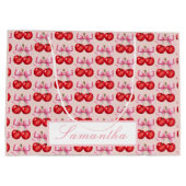 Gepersonaliseerde Cherry-thema met roze boog accen Groot Cadeauzakje (Achterkant)