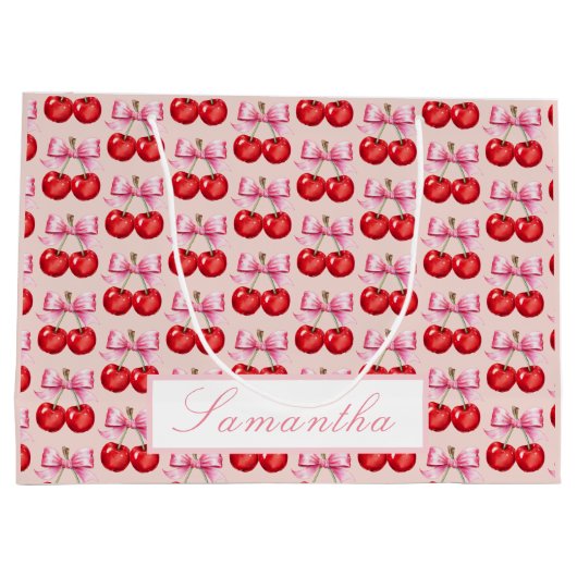Gepersonaliseerde Cherry-thema met roze boog accen Groot Cadeauzakje (Achterkant)