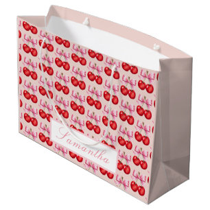 Gepersonaliseerde Cherry-thema met roze boog accen Groot Cadeauzakje
