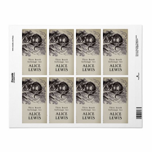 Gepersonaliseerde  Cheshire Cat Bookplate Etiket (Full Sheet)