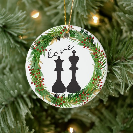 Gepersonaliseerde Chess Black King, Queen Couple L Keramisch Ornament (Boom)