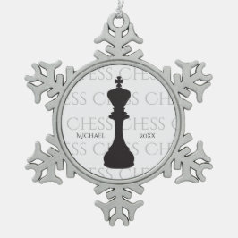 Gepersonaliseerde Chess King Classic Piece Modern Tin Sneeuwvlok Ornament