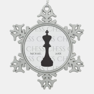 Gepersonaliseerde Chess King Classic Piece Modern Tin Sneeuwvlok Ornament